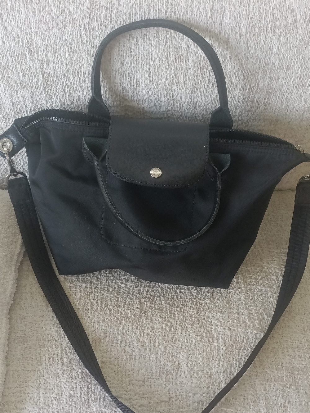 Longchamp Black Nylon Shoulder Tote